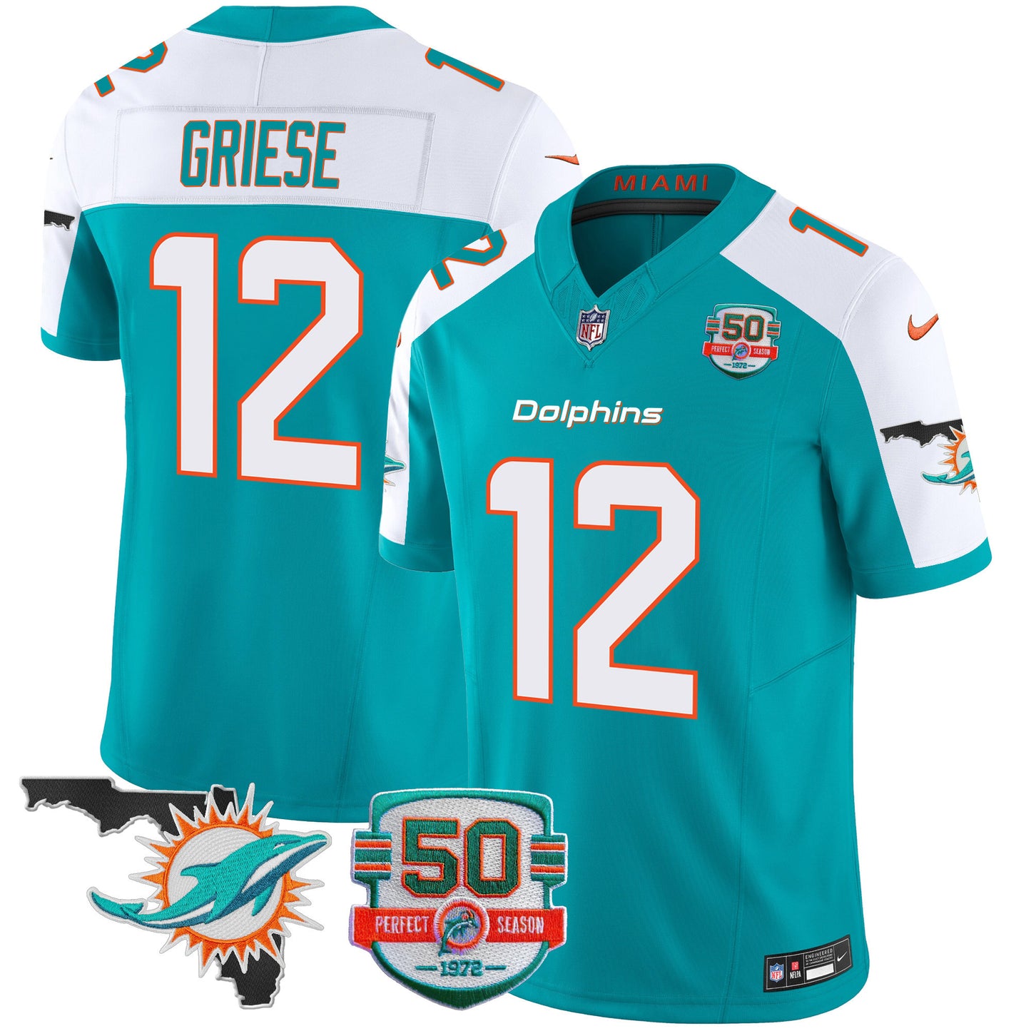 Dolphins 50th Perfect Season & Florida Patch Vapor Jersey - All Stitched