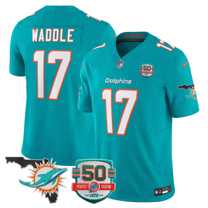 Dolphins 50th Perfect Season & Florida Patch Vapor Jersey - All Stitched