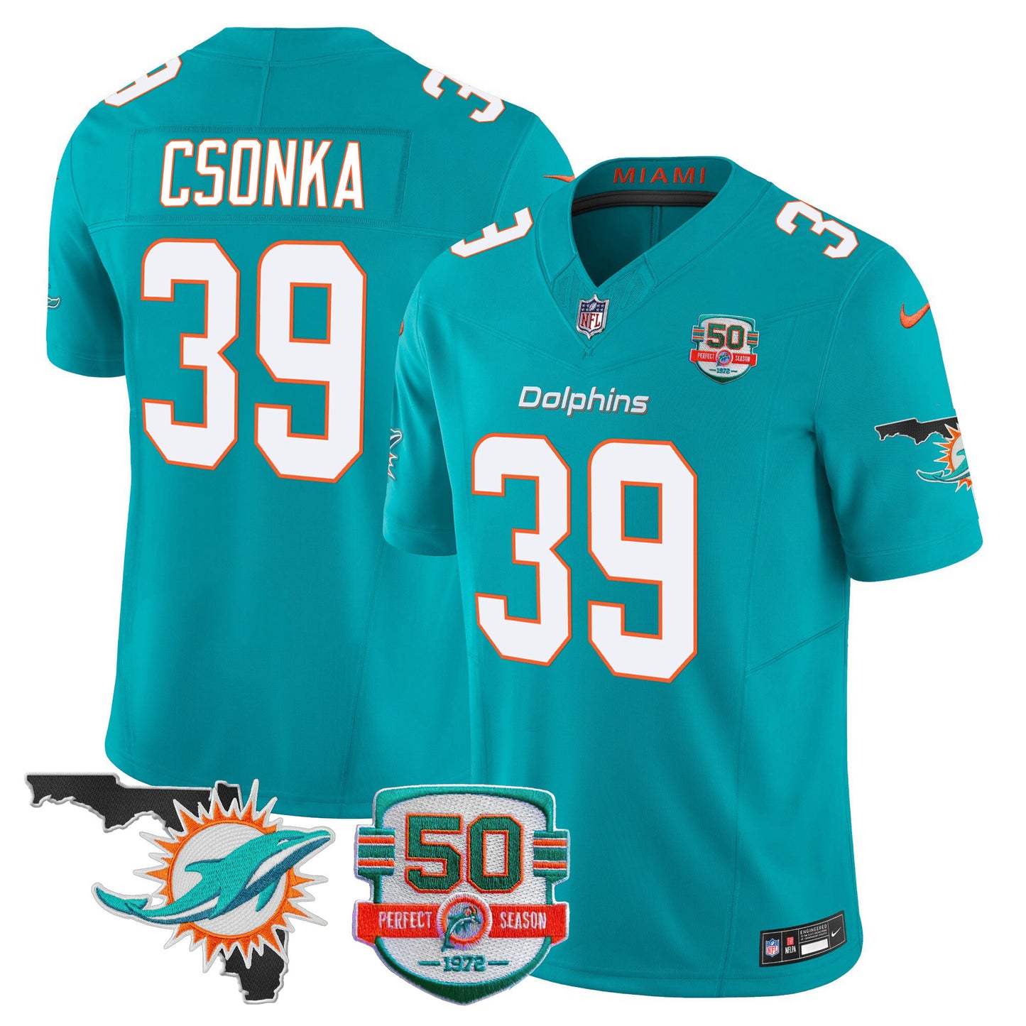 Dolphins 50th Perfect Season & Florida Patch Vapor Jersey - All Stitched