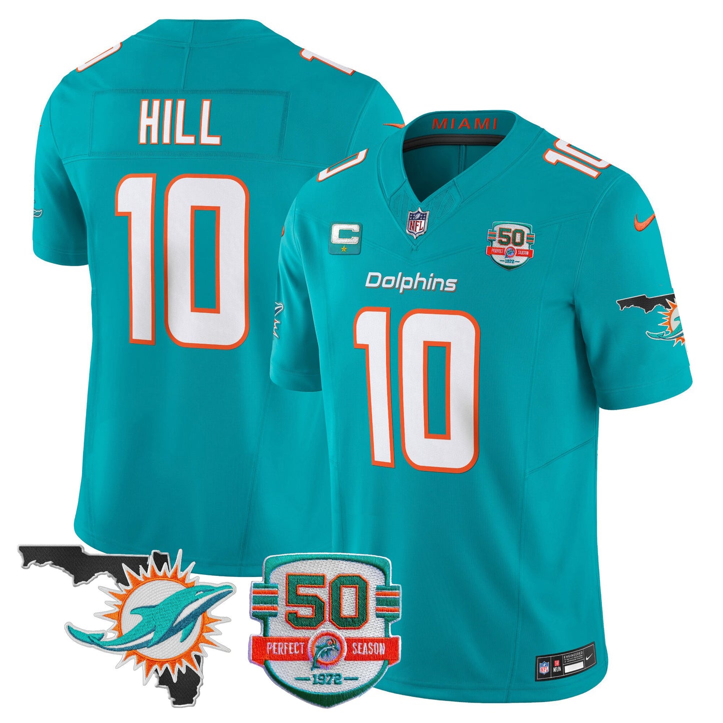 Dolphins 50th Perfect Season & Florida Patch Vapor Jersey - All Stitched