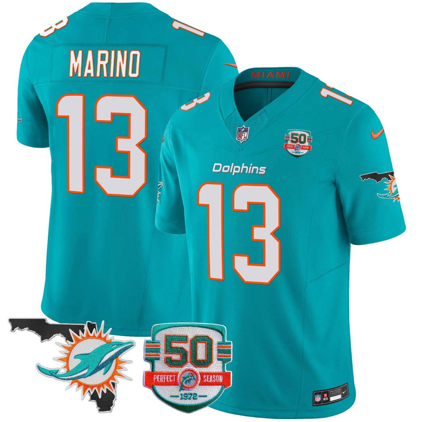 Dolphins 50th Perfect Season & Florida Patch Vapor Jersey - All Stitched