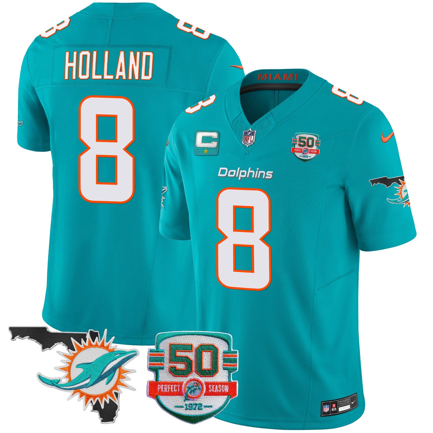 Dolphins 50th Perfect Season & Florida Patch Vapor Jersey - All Stitched