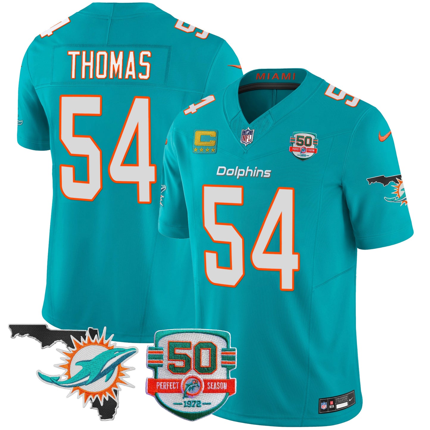 Dolphins 50th Perfect Season & Florida Patch Vapor Jersey - All Stitched