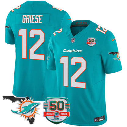 Dolphins 50th Perfect Season & Florida Patch Vapor Jersey - All Stitched