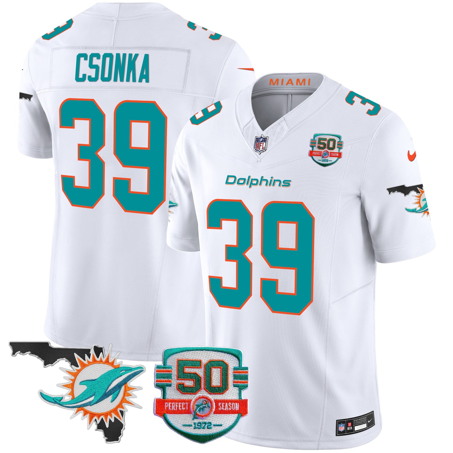 Dolphins 50th Perfect Season & Florida Patch Vapor Jersey - All Stitched