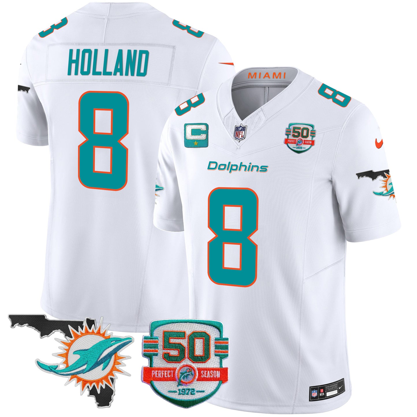 Dolphins 50th Perfect Season & Florida Patch Vapor Jersey - All Stitched