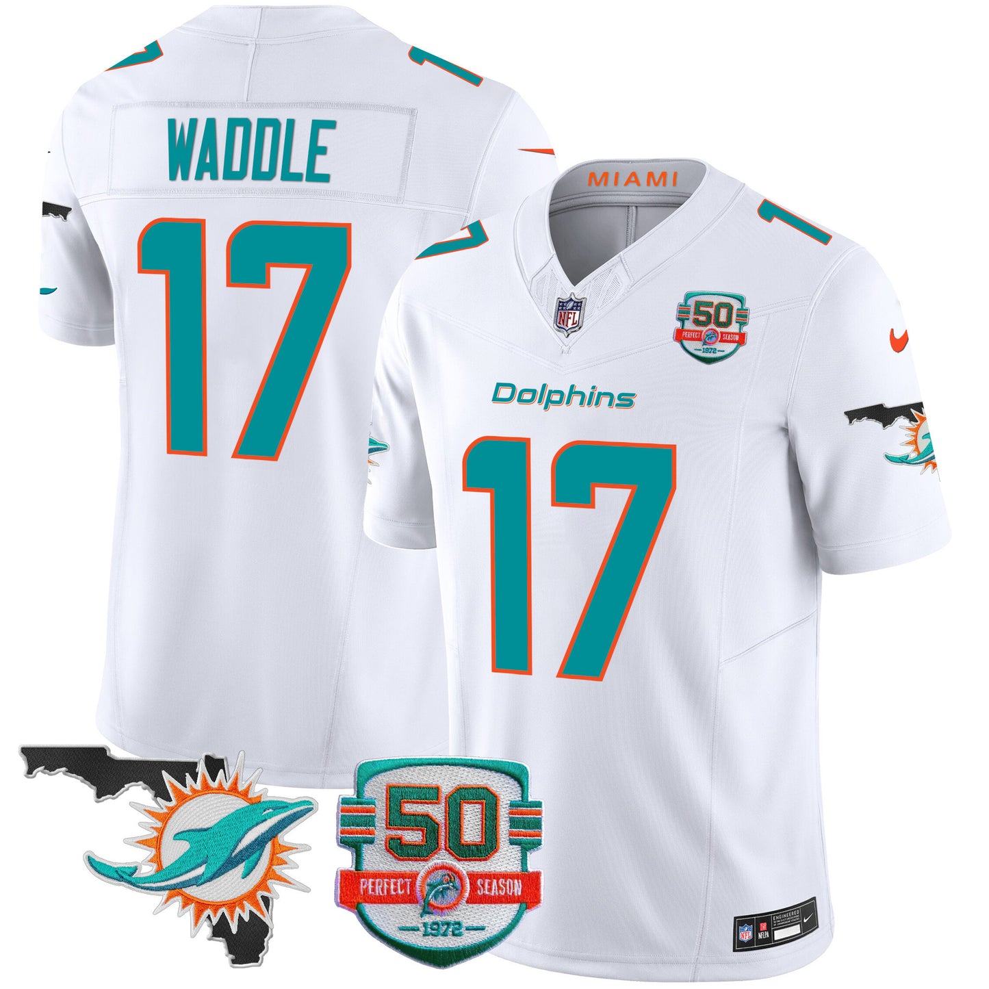 Dolphins 50th Perfect Season & Florida Patch Vapor Jersey - All Stitched