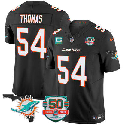 Dolphins 50th Perfect Season & Florida Patch Vapor Jersey - All Stitched