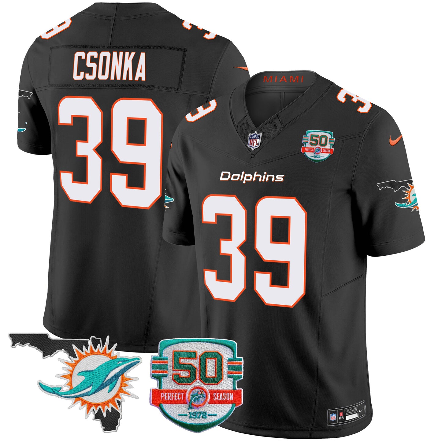 Dolphins 50th Perfect Season & Florida Patch Vapor Jersey - All Stitched