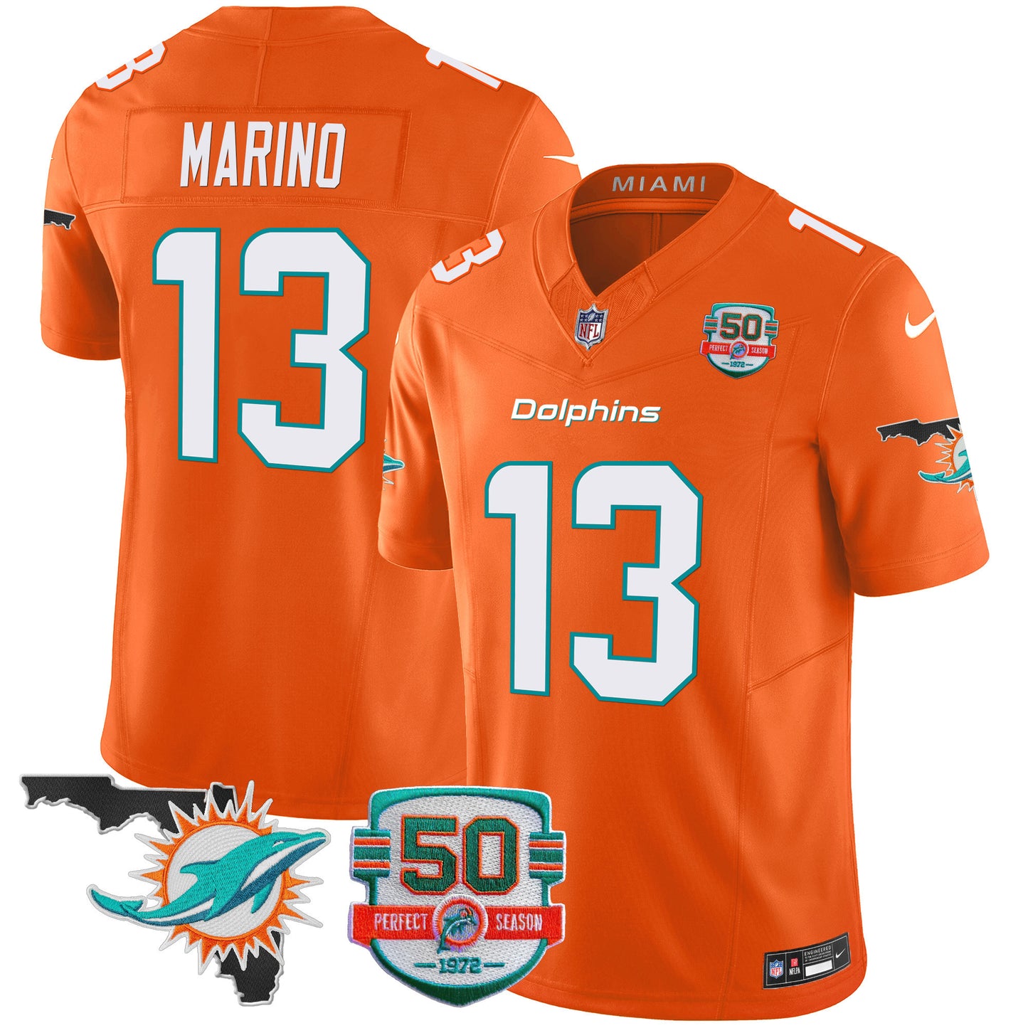 Dolphins 50th Perfect Season & Florida Patch Vapor Jersey - All Stitched