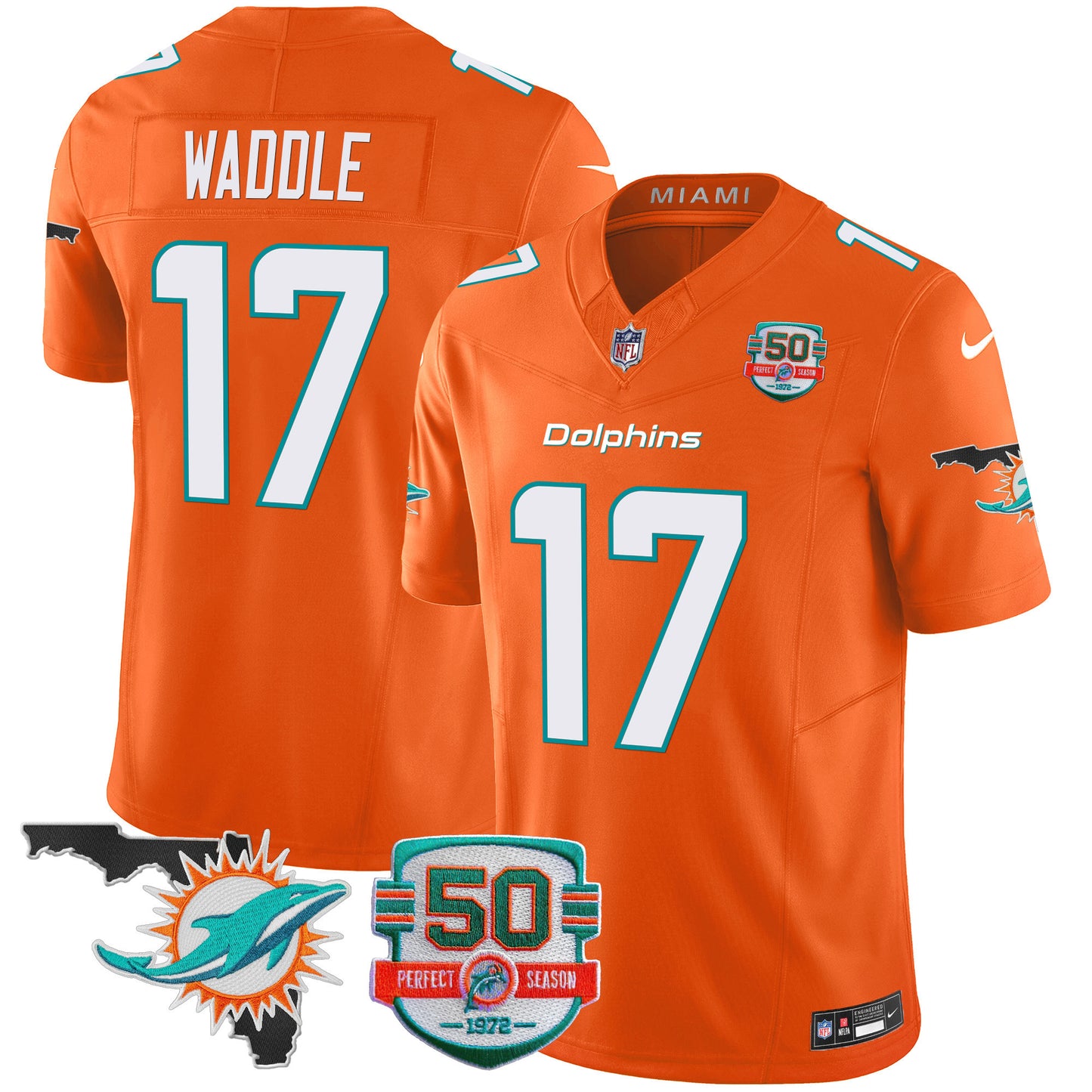 Dolphins 50th Perfect Season & Florida Patch Vapor Jersey - All Stitched