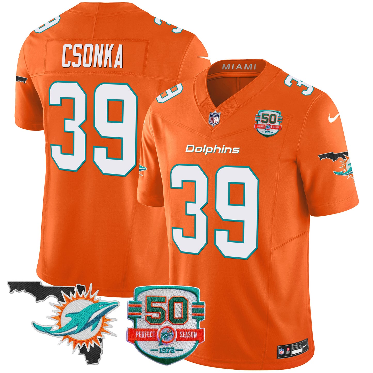 Dolphins 50th Perfect Season & Florida Patch Vapor Jersey - All Stitched