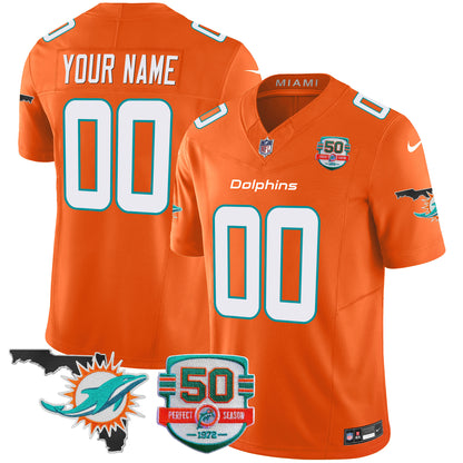 Dolphins 50th Perfect Season & Florida Patch Vapor Custom Jersey - All Stitched