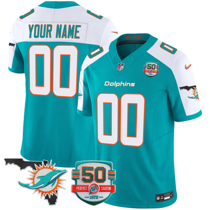 Dolphins 50th Perfect Season & Florida Patch Vapor Custom Jersey - All Stitched