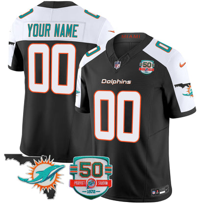 Dolphins 50th Perfect Season & Florida Patch Vapor Custom Jersey - All Stitched