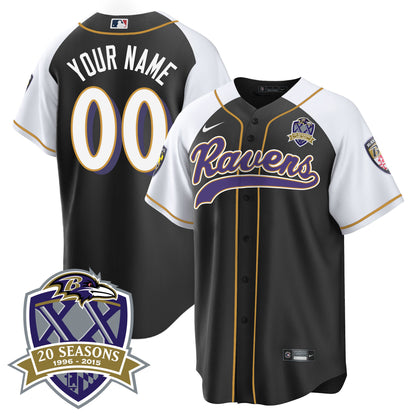 Ravens 20th Season Patch Baseball Custom Jersey - All Stitched