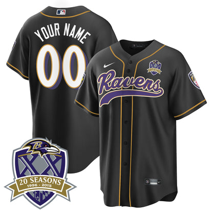 Ravens 20th Season Patch Baseball Custom Jersey - All Stitched