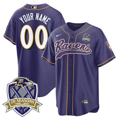 Ravens 20th Season Patch Baseball Custom Jersey - All Stitched