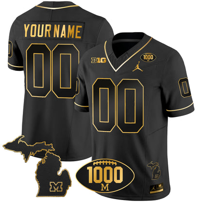 Michigan Wolverines 1000 Wins Patch Gold Custom Jersey V2 - All Stitched