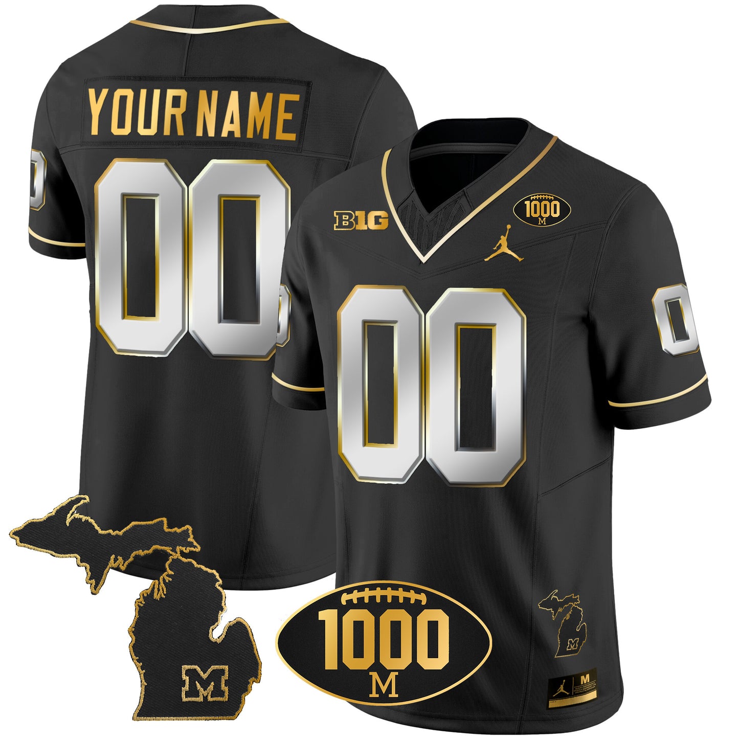 Michigan Wolverines 1000 Wins Patch Gold Custom Jersey V2 - All Stitched