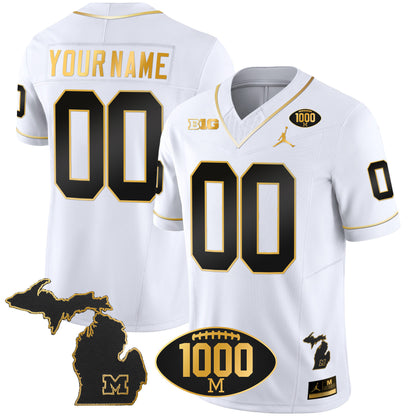 Michigan Wolverines 1000 Wins Patch Gold Custom Jersey V2 - All Stitched