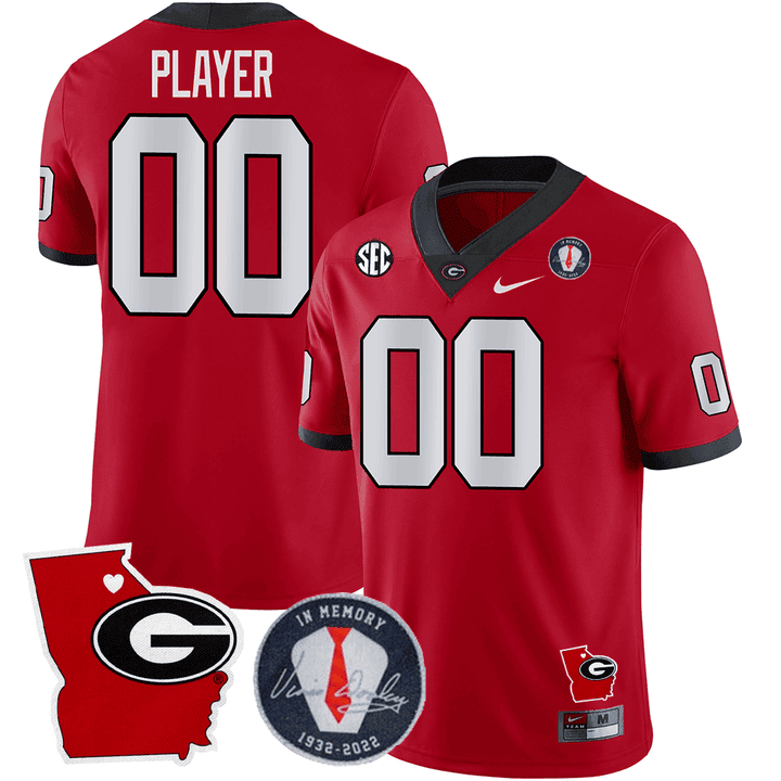 Georgia Bulldogs 2024 Vince Dooley Patch & Georgia State Map Custom Jersey - All Stitched