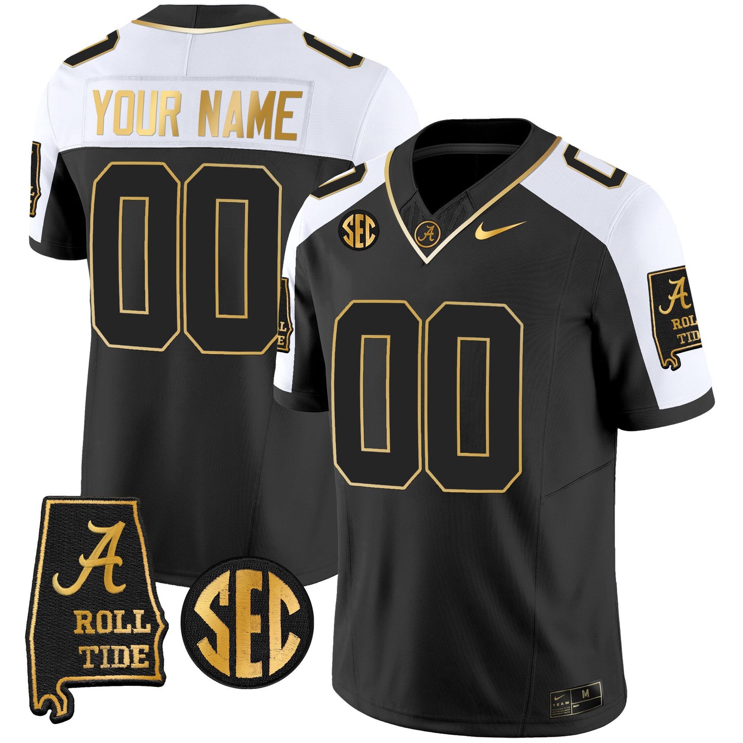 Alabama Crimson Tide Vapor Gold Custom Jersey V3 - Alabama Map - All Stitched