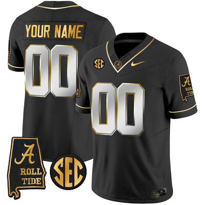 Alabama Crimson Tide Vapor Gold Custom Jersey V3 - Alabama Map - All Stitched