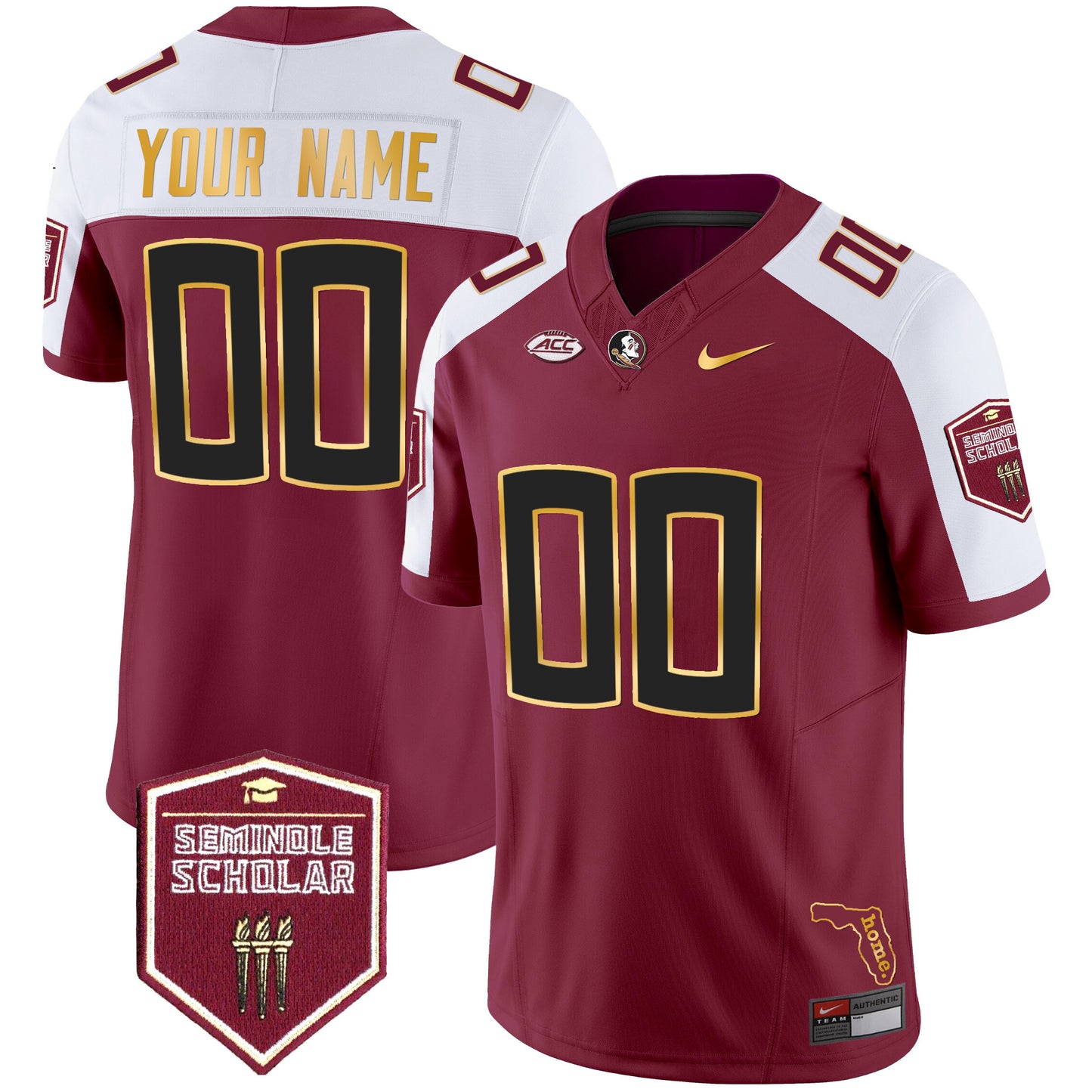 Florida State Seminoles Gold Trim Vapor Custom Jersey - All Stitched