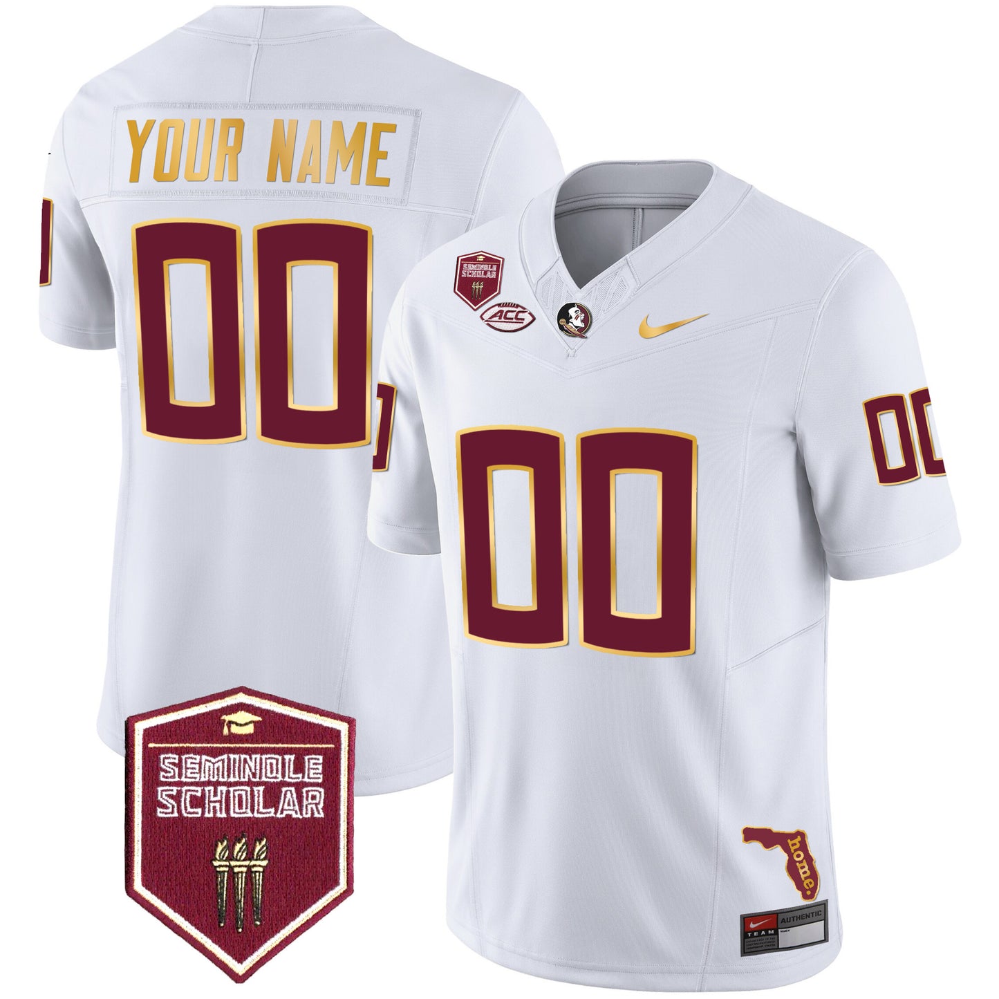 Florida State Seminoles Gold Trim Vapor Custom Jersey - All Stitched