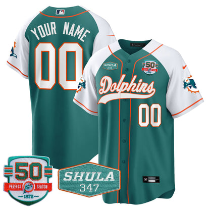 Dolphins 50th & Don Shula 347 Memorial Patch Baseball Custom Jersey - All Stitched