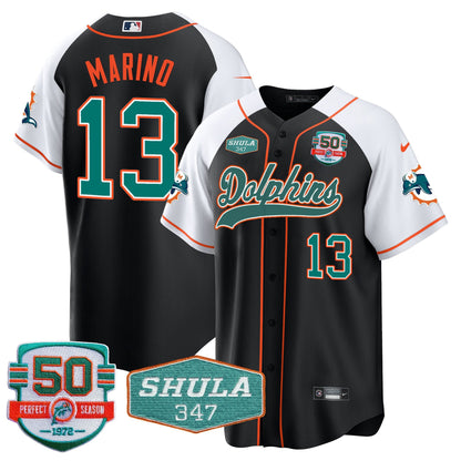 Men's Dolphins 50th & Don Shula 347 Memorial Patch Baseball Jersey - All Stitched