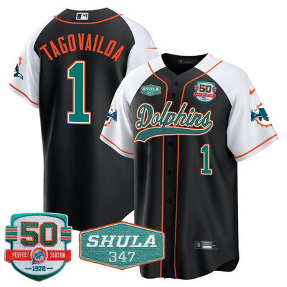Men's Dolphins 50th & Don Shula 347 Memorial Patch Baseball Jersey - All Stitched
