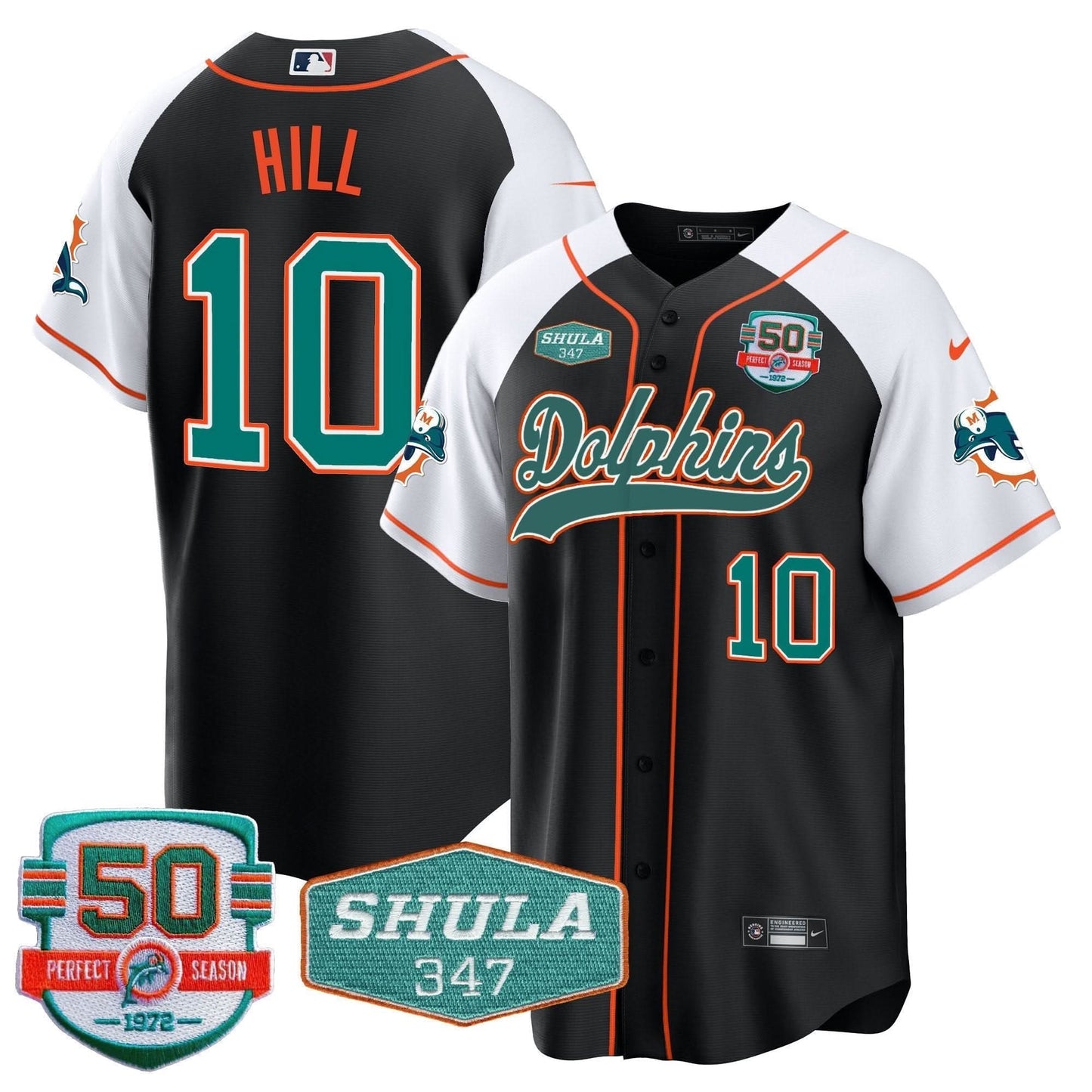 Dolphins 50th & Don Shula 347 Memorial Patch Baseball Jersey - All Stitched