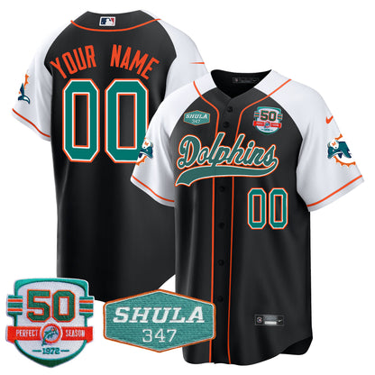 Dolphins 50th & Don Shula 347 Memorial Patch Baseball Custom Jersey - All Stitched