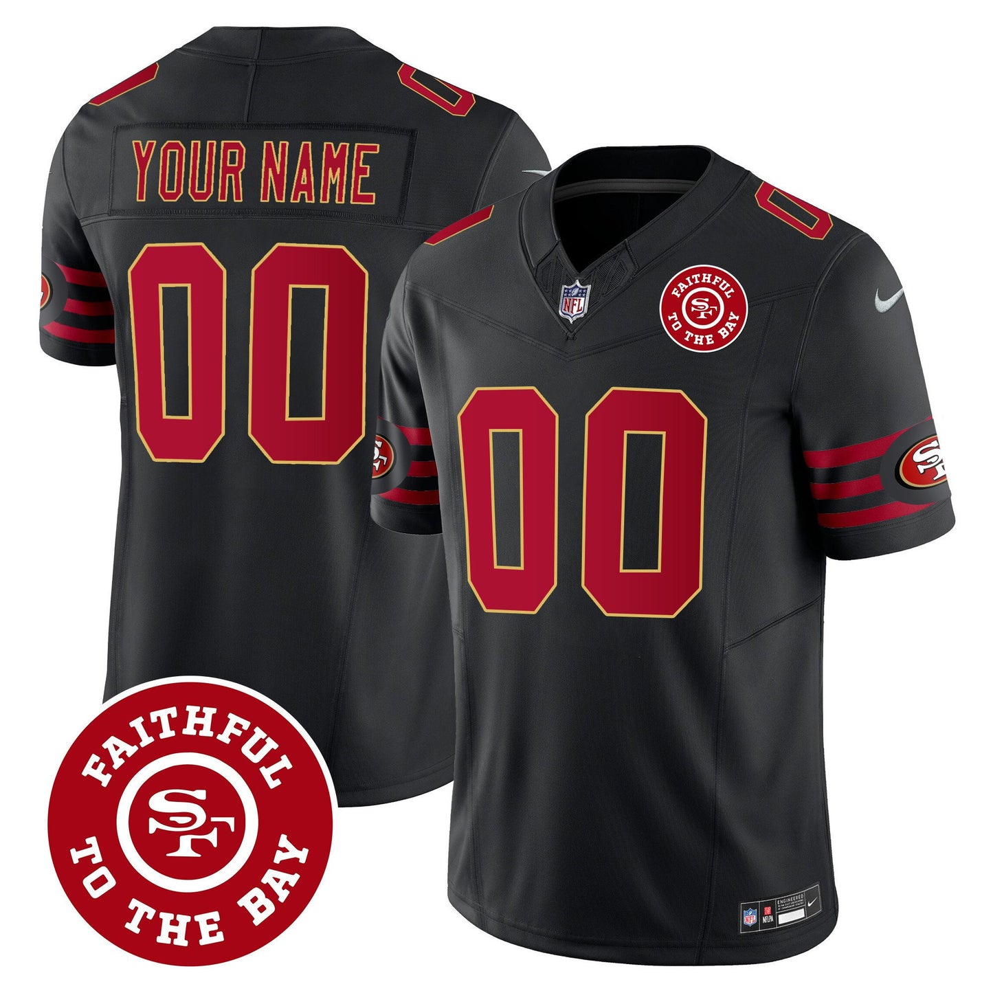 49ers Throwback Faithful To The Bay Patch Vapor Limited Custom Jersey - All Stitched