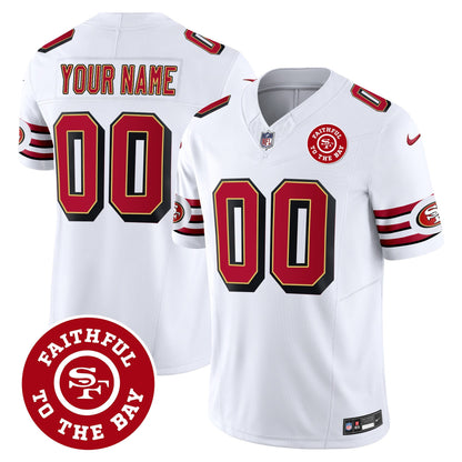 49ers Throwback Faithful To The Bay Patch Vapor Limited Custom Jersey - All Stitched