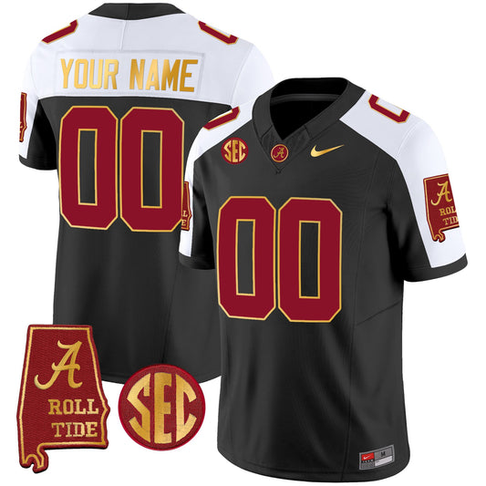 Alabama Crimson Tide Gold Trim Vapor Custom Jersey V2 - Alabama Map - All Stitched