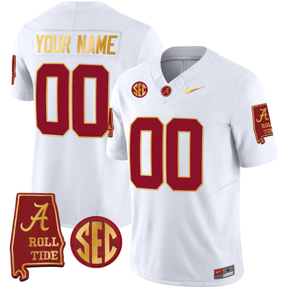 Alabama Crimson Tide Gold Trim Vapor Custom Jersey V2 - Alabama Map - All Stitched