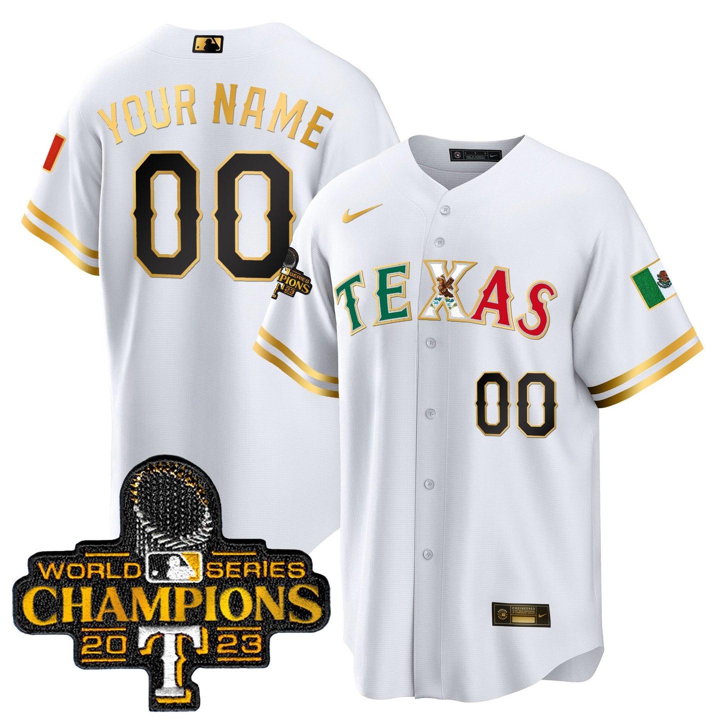 Texas Rangers Mexico 2023 World Series Champions Baseball Custom Jersey - All Stitched