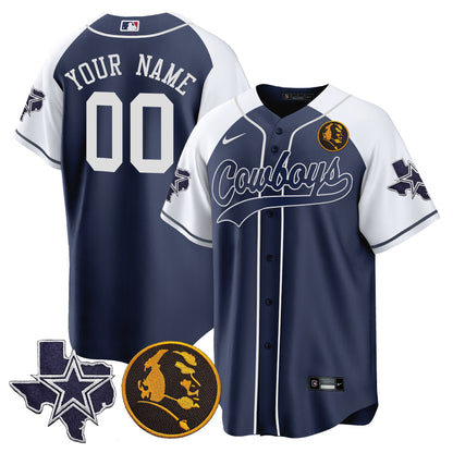 Cowboys Texas & John Madden Patch Baseball Custom Jersey - All Stitched