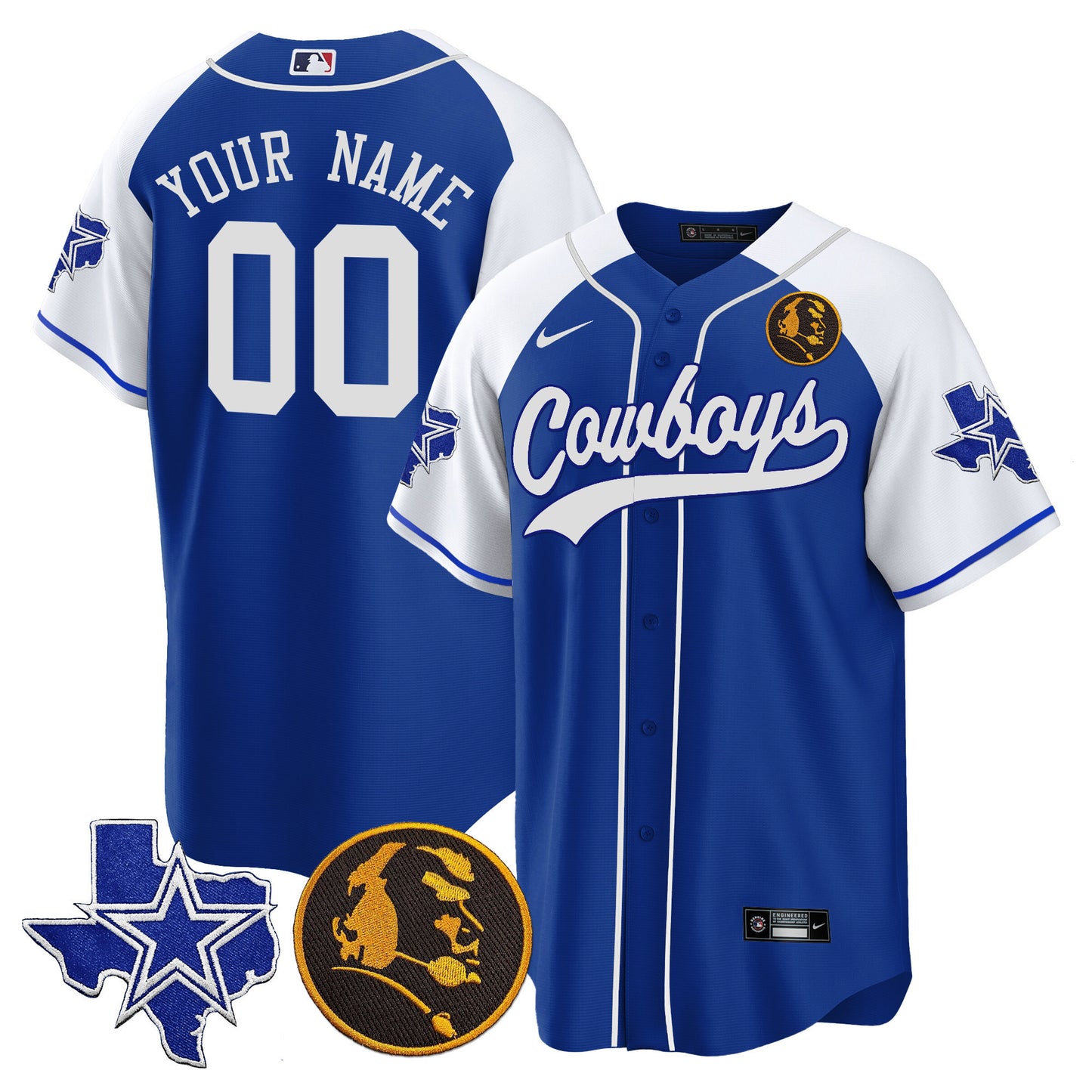 Cowboys Texas & John Madden Patch Baseball Custom Jersey - All Stitched