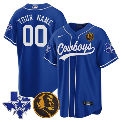 Cowboys Texas & John Madden Patch Baseball Custom Jersey - All Stitched