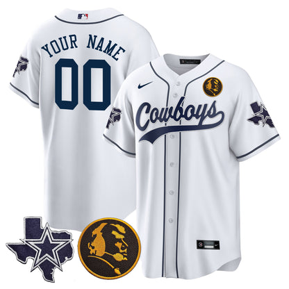 Cowboys Texas & John Madden Patch Baseball Custom Jersey - All Stitched