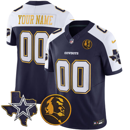 Cowboys Texas & John Madden Patch Gold Trim Vapor Custom Jersey - All Stitched