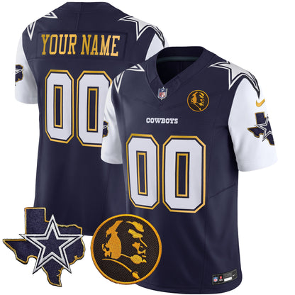 Cowboys Texas & John Madden Patch Gold Trim Vapor Custom Jersey - All Stitched