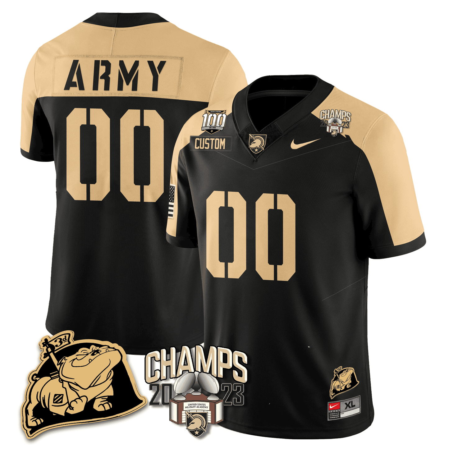 Army Black Knights 2023 CIC Trophy Champion Patch Custom Jersey - All Stitched