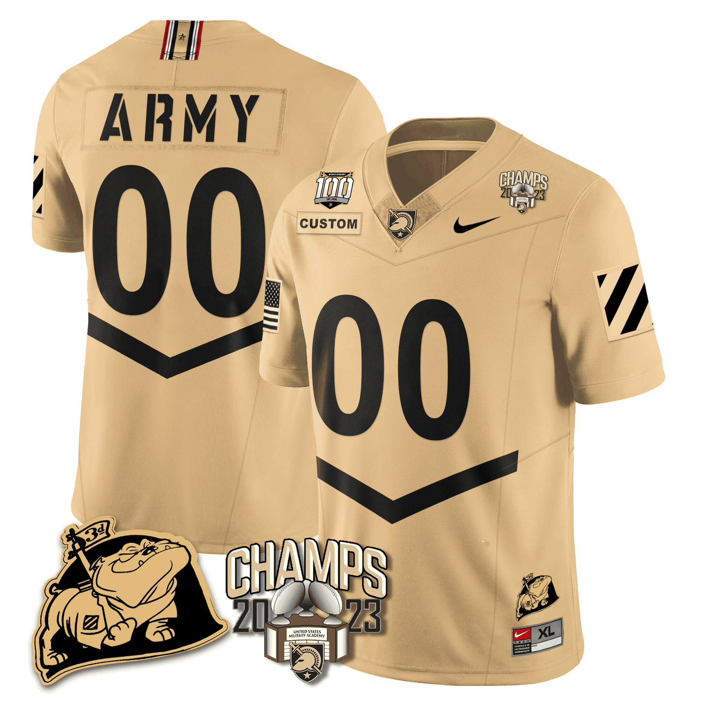 Army Black Knights 2023 CIC Trophy Champion Patch Custom Jersey - All Stitched