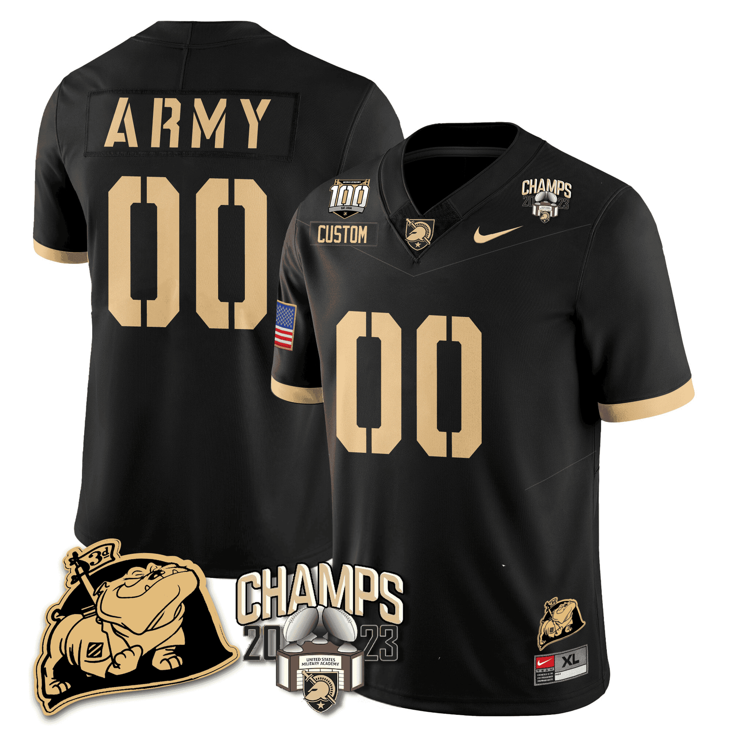 Army Black Knights 2023 CIC Trophy Champion Patch Custom Jersey - All Stitched