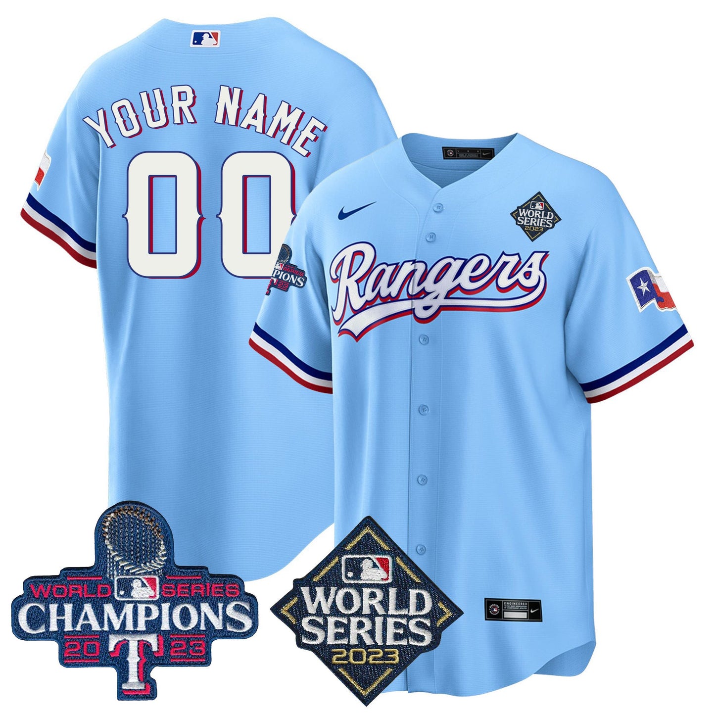 Texas Rangers 2023 World Series Champions Cool Base Custom Jersey V4 - All Stitched